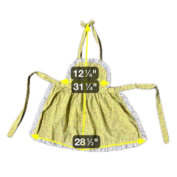 Handmade Little Apron Girls Yellow Pink Floral White Lace Trim Pocket Childs - Picture 5 of 5